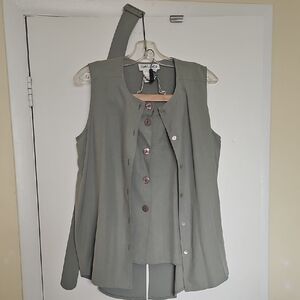 3 Piece 100% Silk Set, Top, Skirt, Belt, Light Sage Green